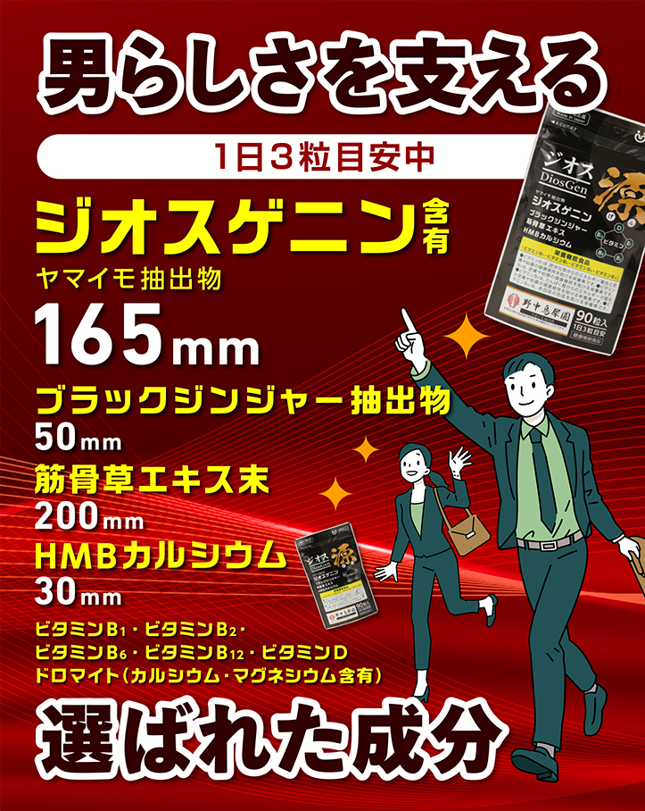 ジオス源90粒入り(6袋セット) ジオスゲニン サプリ サプリメント ヤマイモ抽出物 ブラックジンジャー 筋骨草エキス HMBカルシウム配合 約6ヶ月分