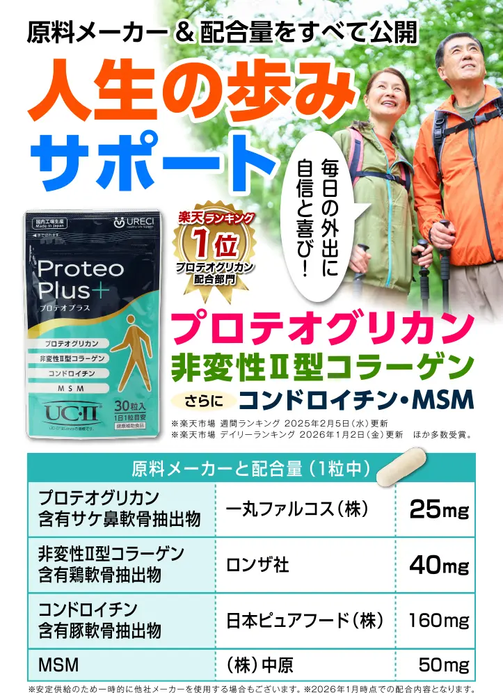 プロテオプラス 原料メーカーと配合量をすべて公開 人生の歩みサポートサプリメント