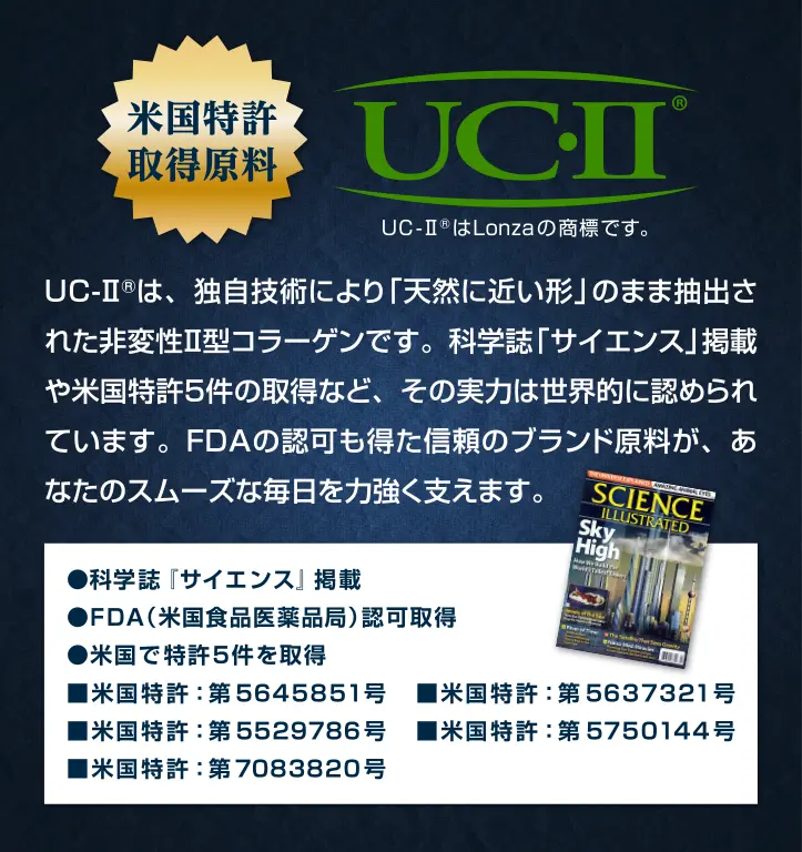 米国特許取得原料UC-II 非変性2型コラーゲン 鶏胸部軟骨からの特殊抽出法